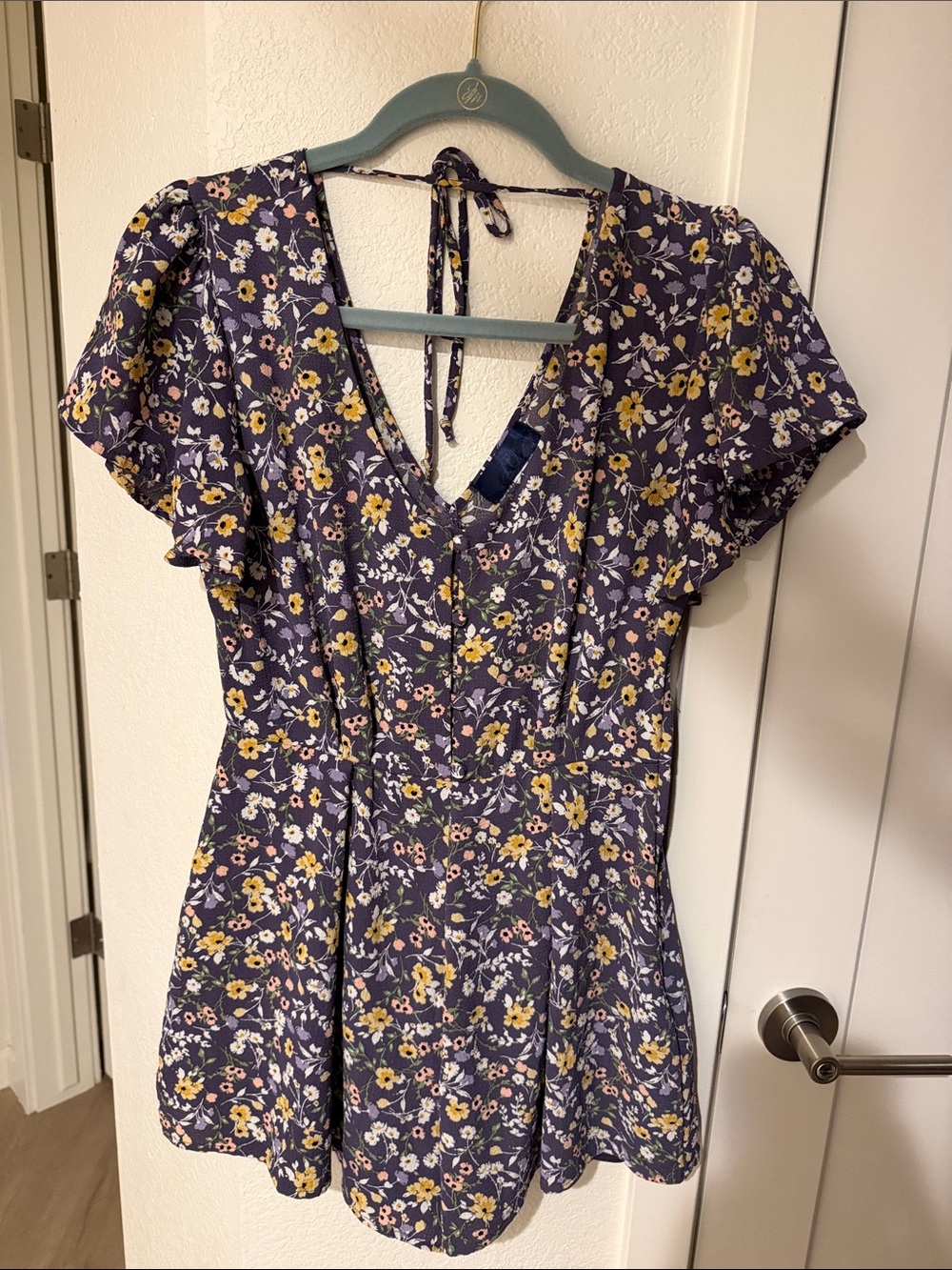 Women’s Floral V-Neck Short Sleeve Dress in Navy